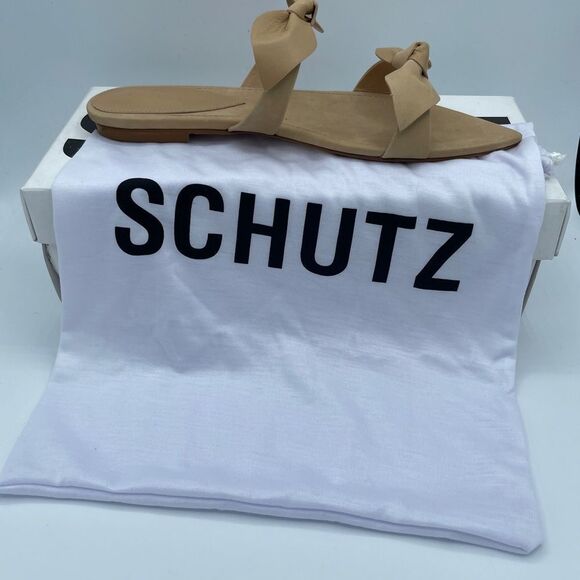 Schutz Bow Flat Leather Sandals NIB 7.5 - Picture 5 of 10